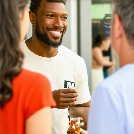 Business owner interacting with customers at a vibrant local event, enhancing community presence