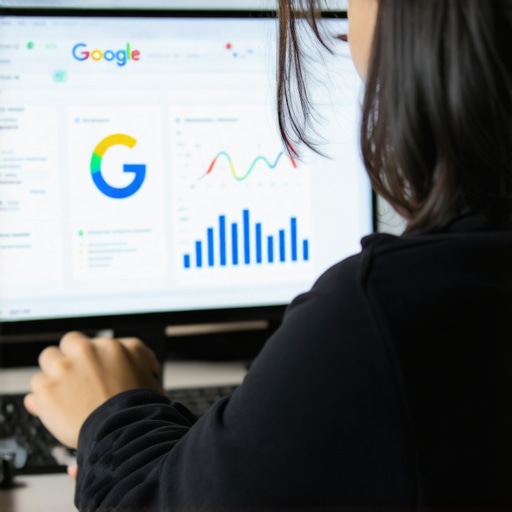 Business owner analyzing Google My Business analytics on a computer for advanced profile optimization.