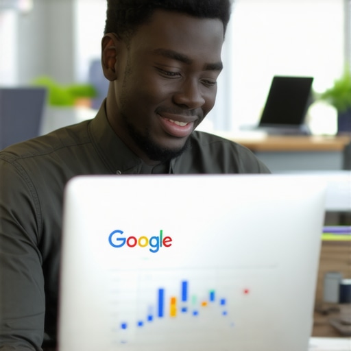 Business owner examining Google Insights data on a laptop