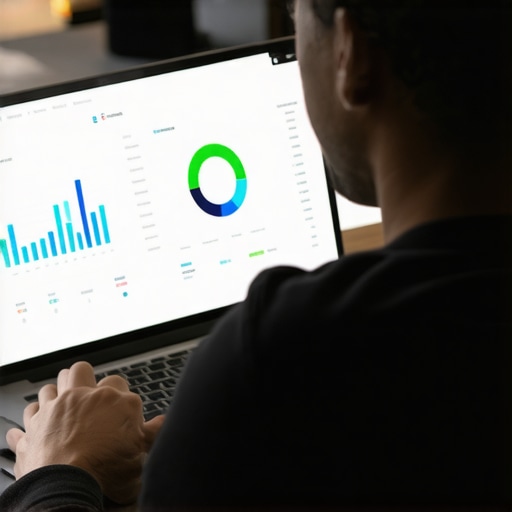 Person using analytics dashboard and automation tools for GBP management.