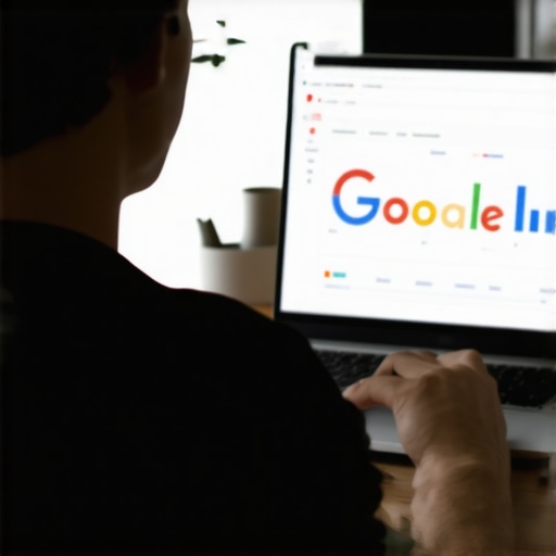 Person analyzing Google Business Profile data on a laptop with charts and review alerts in a modern office