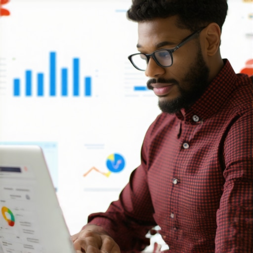 A professional managing and analyzing a Google Business Profile on a computer.