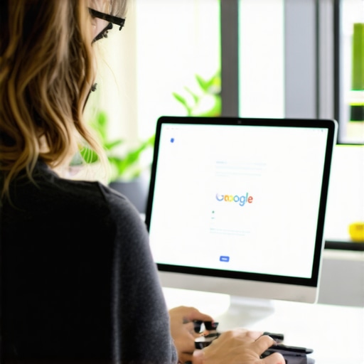 Business owner editing Google Business Profile on a desktop computer in office