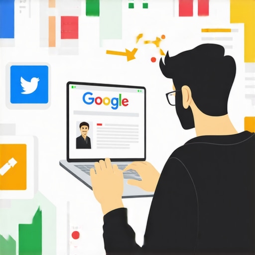 Person editing Google Business Profile on a laptop with marketing icons around