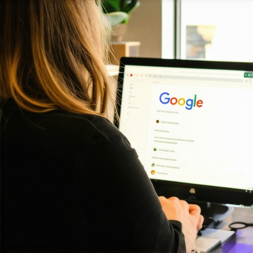 Business owner updating Google Business Profile on a desktop computer.