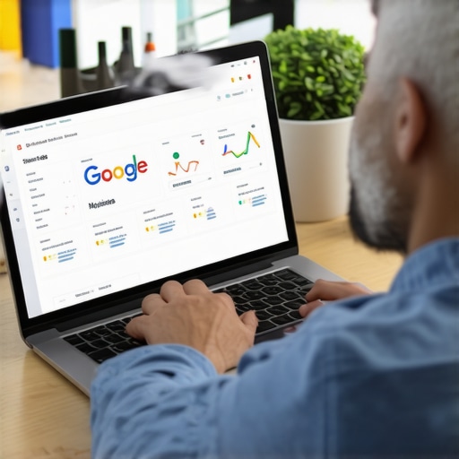Person managing Google My Business profile with SEO dashboards and analytics