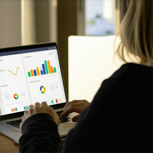 Enhance Your GMB Profile Effectively Person optimizing Google My Business profile on laptop showing analytics and images