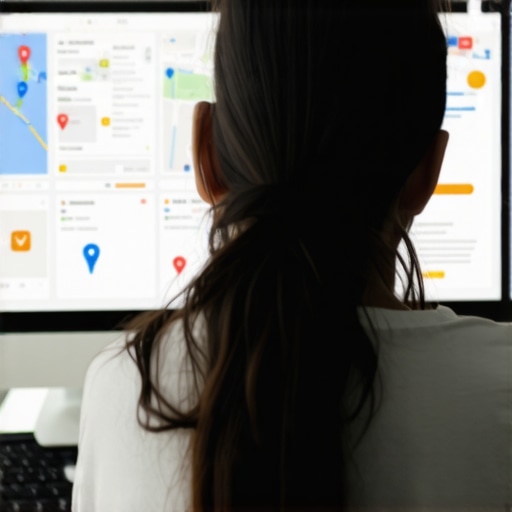 Person updating and optimizing a Google Maps profile on a laptop with analytics charts