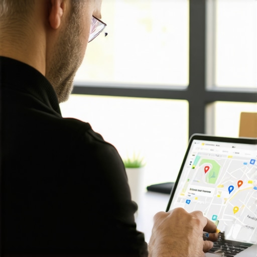 Optimizing Your Google Maps Profile Business owner working on Google Maps profile optimization with checklist in a modern office environment