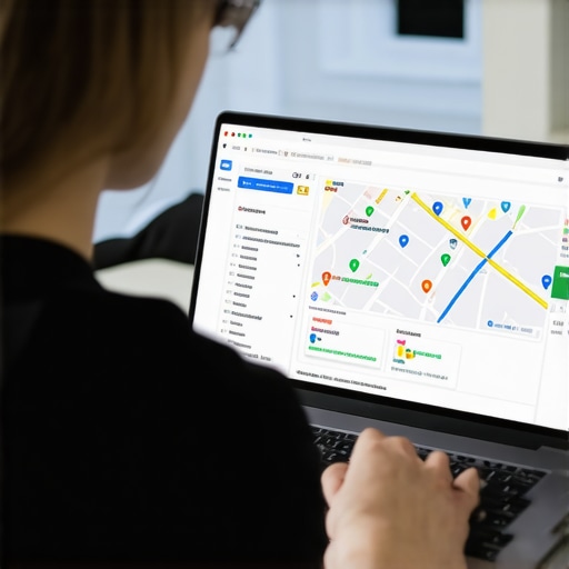 Person optimizing Google Maps profile on laptop with analytics chart