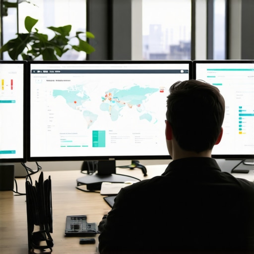 A professional analyzing local SEO performance metrics on screens