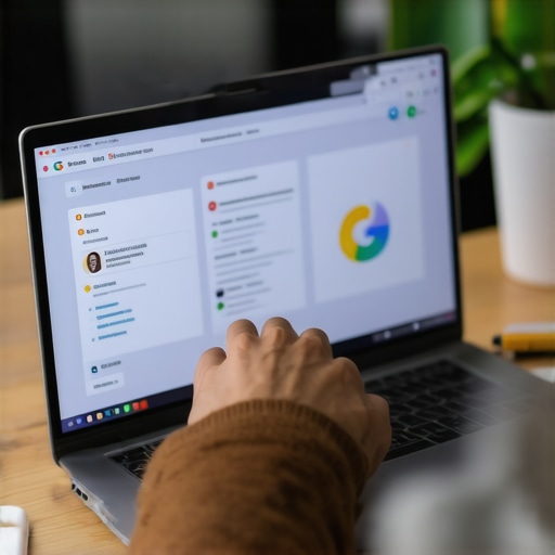 Person performing a detailed audit of a Google Business Profile on a laptop in an office.