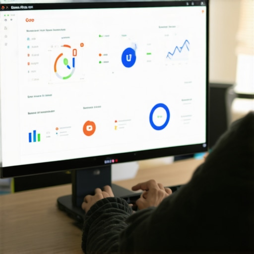 Person optimizing Google Profile using SEO software with analytics charts