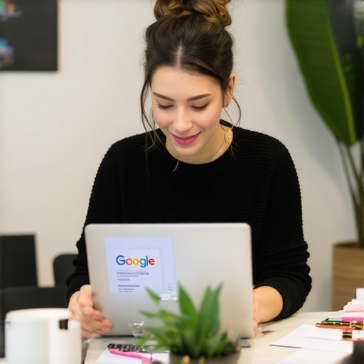 A business owner working on their Google Business Profile on a laptop