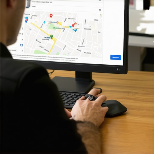 Business owner enhancing Google profile with maps interface